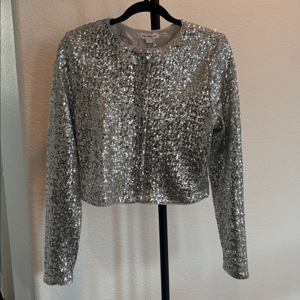 Good American Cropped Sequin Jacket NWT Size L